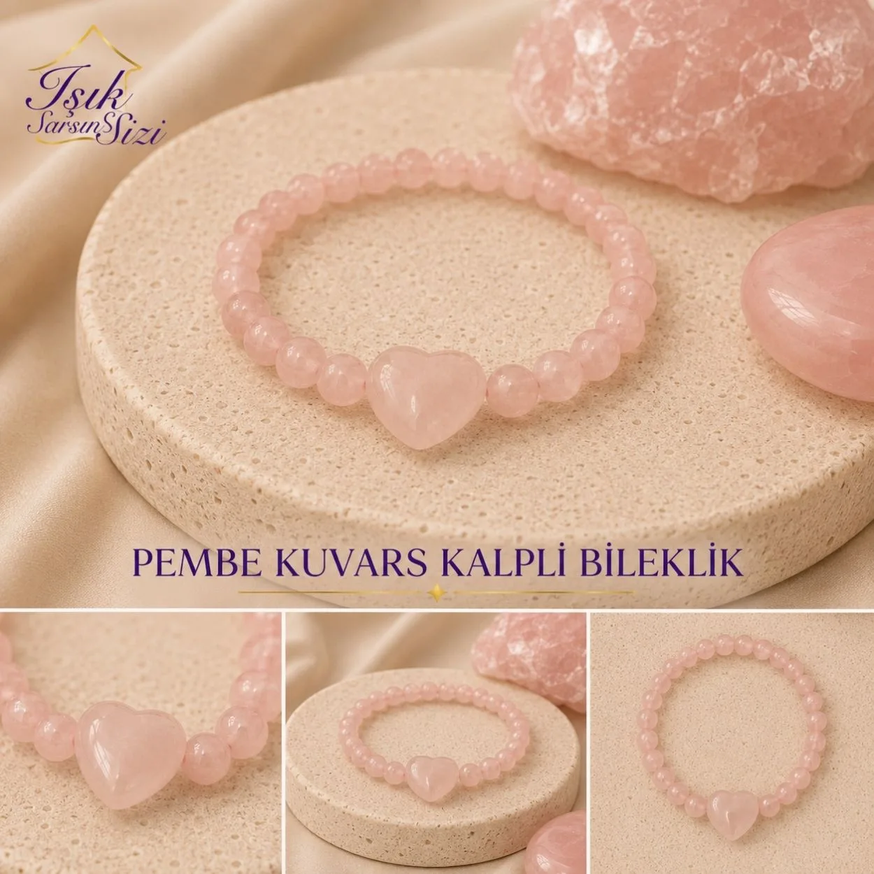 PEMBE KUVARS KALPLİ BİLEKLİK
