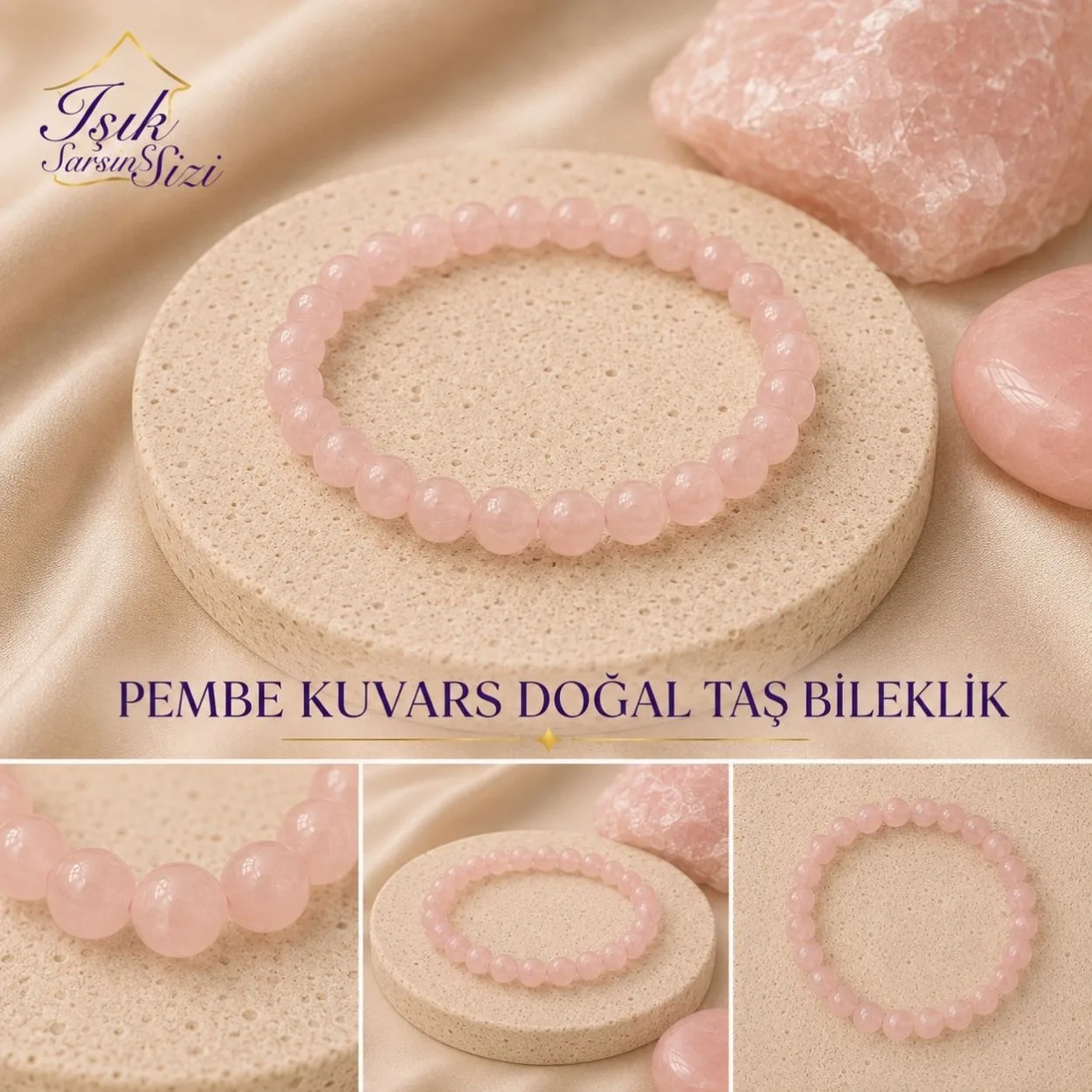 PEMBE KUVARS DOĞAL TAŞ BİLEKLİK