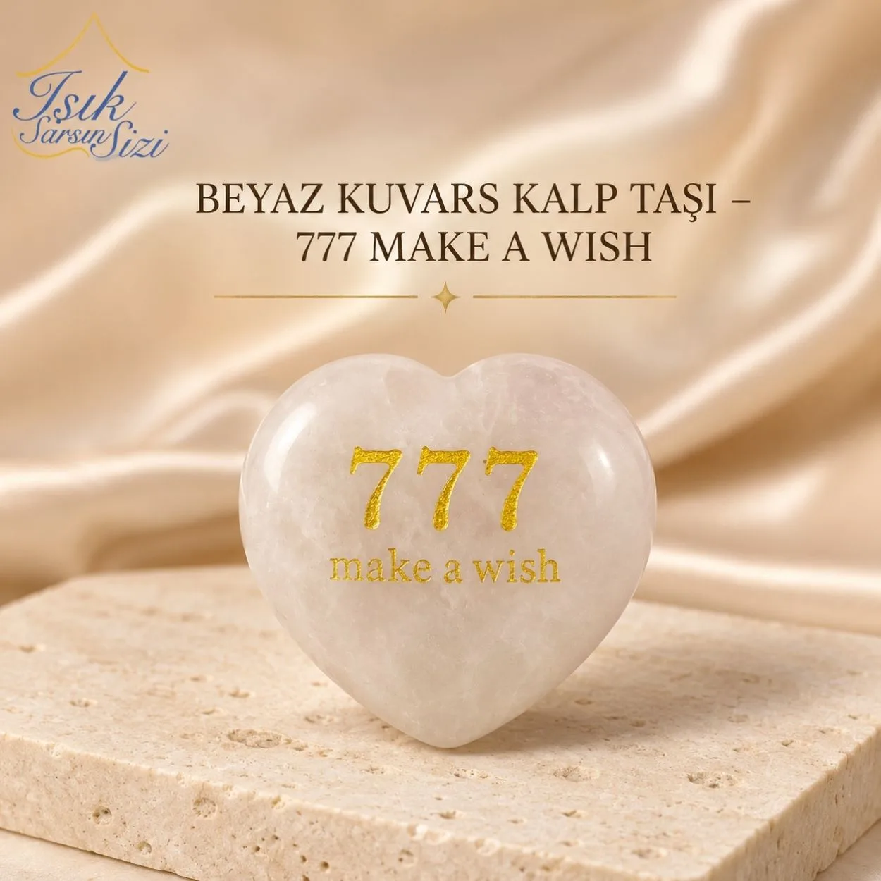 Beyaz Kuvars Kalp Taşı – 777 Make a Wish