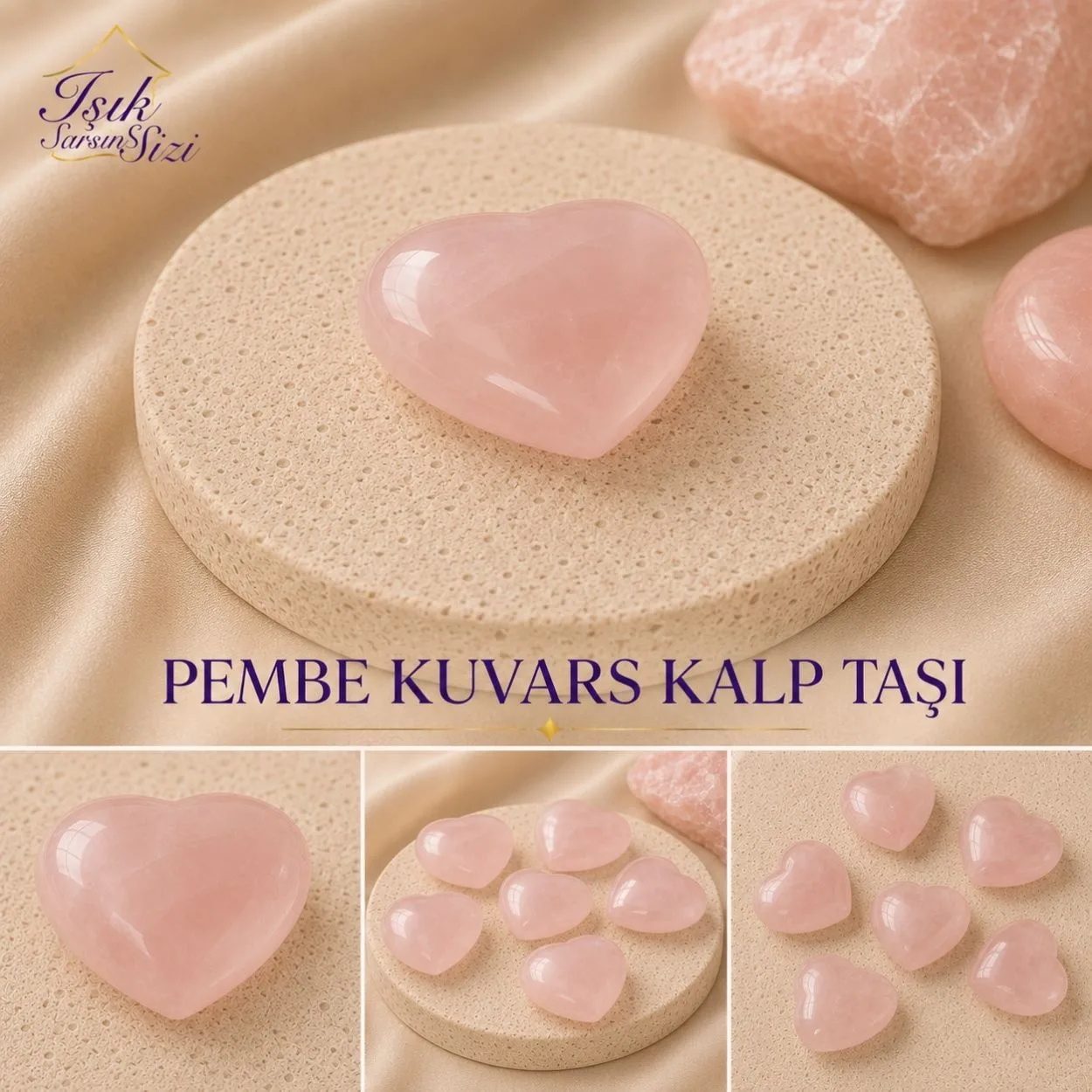 Pembe Kuvars Kalp Taşı