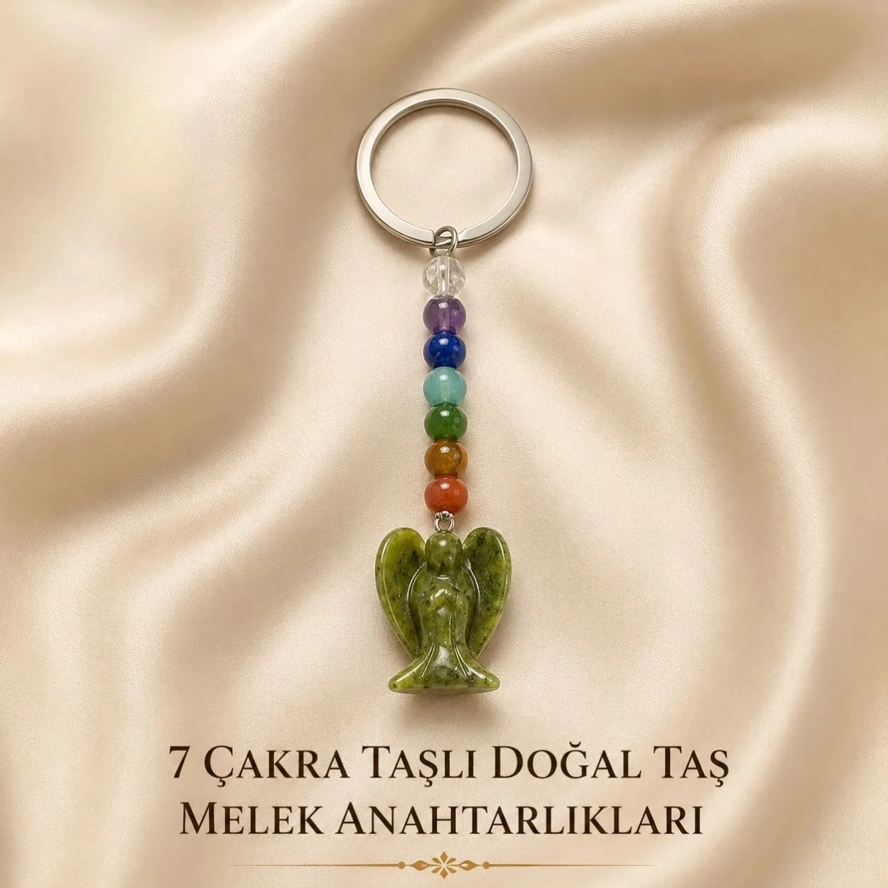 7 Çakra Taşlı Doğal Taş Melek Anahtarlıkları